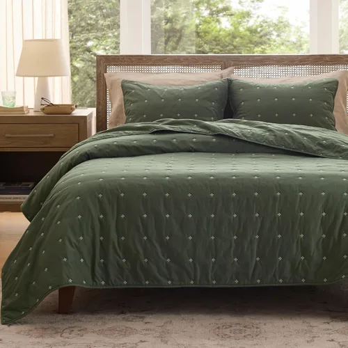 Vista 19 de Bedsure - Juego de edredón 100% algodón, tamaño King, colcha ligera y suave, juego de edredón de 3 piezas con costuras acogedoras, con 2 fundas