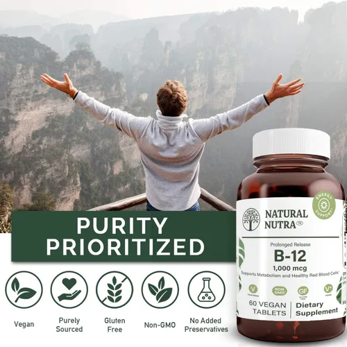 Vista 4 de Natural Nutra Vitamin B12 1000 mcg, Cobalamin B 12 Supplement, Calcium Phosphate, Help in Metabolism Health, Supports Nervous System, Optimal