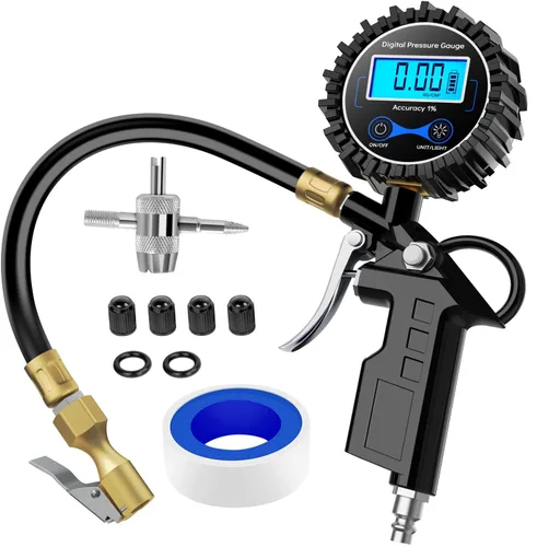 Vista 12 de Compresor de aire portátil Nilight para neumáticos de automóvil de 12V DC con manómetro digital 150PSI, Bomba de neumáticos automática con luz LED