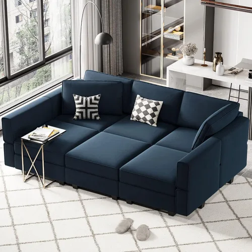 Vista 16 de Belffin Sofá Seccional Modular de Terciopelo con Chaise Lounge Sofá Cama Seccional con Chaise de Almacenamiento Sofás Cama Sofá para Sala de Estar