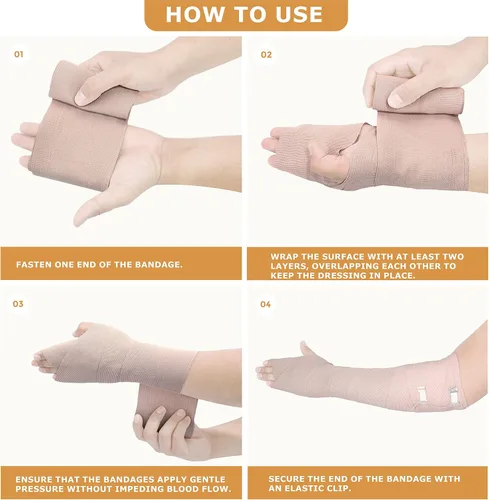 Vista 5 de D&H Medical Vendaje elástico – Paquete de 4 rollos de vendaje de compresión premium + 4 clips adicionales 2 rollos de cada