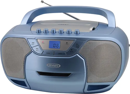 JENSEN CD-590-BL CD-590 1-Watt portátil estéreo CD y reproductor de cassette con radio AM/FM y Bluetooth (azul)