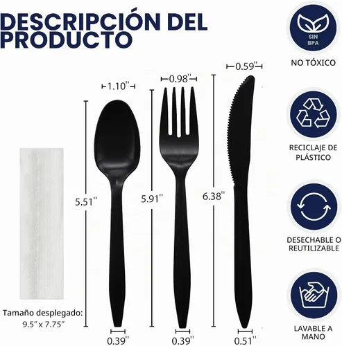 Vista 2 de Party Essentials Paquetes de cubiertos de plástico envueltos individualmente, tenedor/cuchara/cuchillo/servilleta, 50