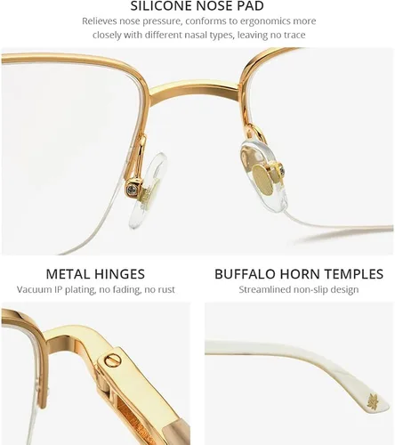 Vista 3 de HEPIDEM Really Buffalo Horn - Gafas cuadradas hechas a mano con marco de gafas semisin montura