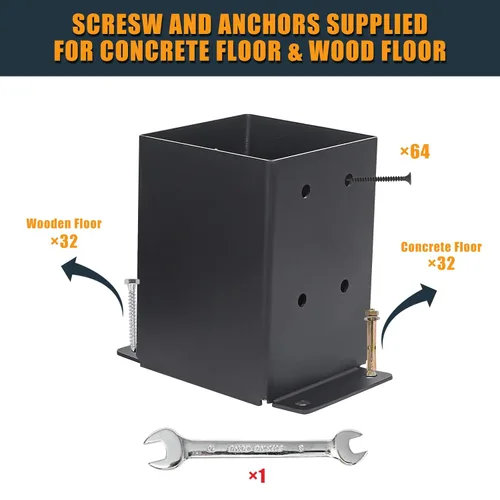 Vista 7 de Base para Poste 4×4, 8 Piezas, (Tamaño Interior 3.6"x3.6") Soportes para Poste, Anclaje de Poste de Acero Grueso con Recubrimiento en Polvo Negro