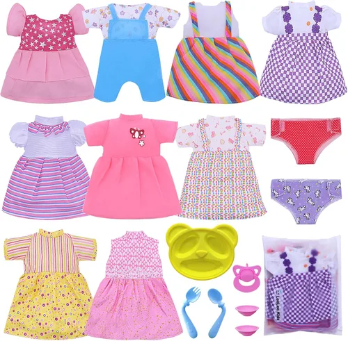 Vista 11 de Regalo de ropa y accesorios para muñecas: 8 piezas de ropa de muñeca Alive-Baby para muñecas de 12 pulgadas, 6 juegos completos de ropa de vestidos