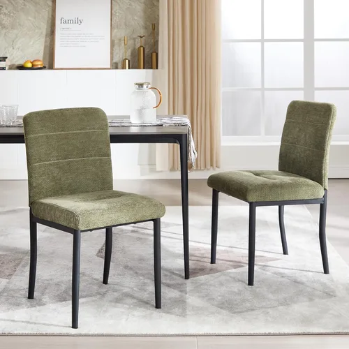 Vista 15 de Silla de comedor moderna tapizada de tela sin brazos con patas de metal, pies ajustables para comedor y cocina