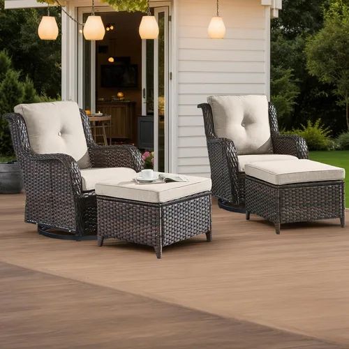Vista 93 de HUMMUH Juego de 2 sillas giratorias de mimbre para patio, juego de muebles Café/Beige