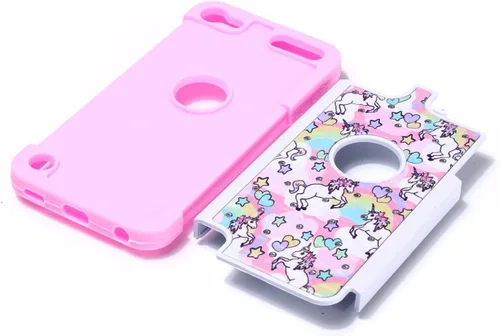 Vista 5 de Compatible con iPod Touch 5, 6ª, iPod 7ª generación, diseño de unicornio arco iris, a prueba de golpes, con diamantes de imitación, funda híbrida