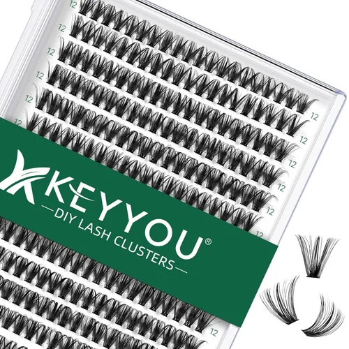 Vista 10 de Kit de extensión de pestañas DIY KEYYOU 280 piezas, pestañas individuales, rizadas D, kit de extensión de pestañas 30D+40D, 9-16 Mix, racimos