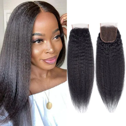 Vista 16 de Extensiones de cabello humano lacio brasileño virgen tipo afro, cabello humano lacio Yaki, 1 paquete de color negro natural