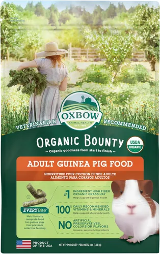 Oxbow Organic Bounty - Alimento para conejillo de indias adulto, pellets orgánicos de conejillo de indias hechos con heno Timothy, vitamina C