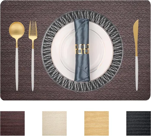 Vista 23 de PIGCHCY Juego de 4 manteles individuales en forma de cuña para mesa de comedor, tejido cruzado, lavables, resistentes al calor, manteles