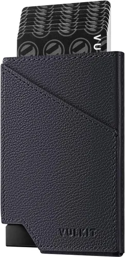 Vista 19 de VULKIT Cartera de tarjetas desplegable con bloqueo RFID, funda delgada de aluminio para tarjetas bancarias con bolsillo para dinero de negocios