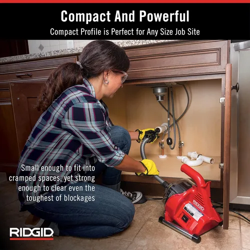 Vista 7 de RIDGID 26998 K-400 Kit de máquina de tambor de limpieza de drenaje de 120 voltios con cable C-45IW de 1/2 pulgada x 75 pies, blanco, negro, rojo