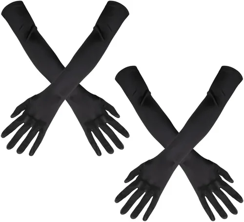 HEQU 2 Pairs Women's Long Satin Gloves, Elbow Length 1920s Opera Party Gloves Adult