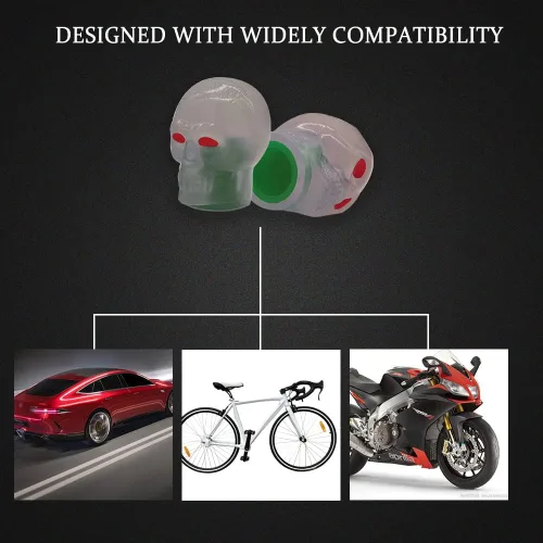 Vista 4 de 4 tapas de vástago de válvula de neumático de automóvil, tapones de vástago de válvula de neumático de automóvil con calavera nocturna, tapones