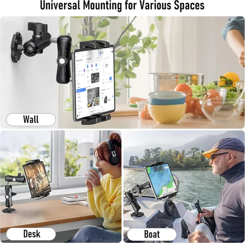 Vista 3 de Soporte de aluminio resistente para tableta, tablero de instrumentos para camión, vehículo, escritorio, pared, soporte ajustable de 360° para iPad