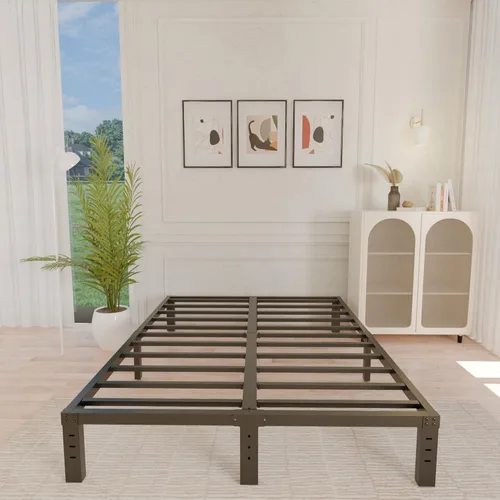 Vista 9 de ALDRICH Estructura de cama metálica individual de 16 pulgadas - Plataforma básica de listones de acero negro, fácil de montar, resistente y sin