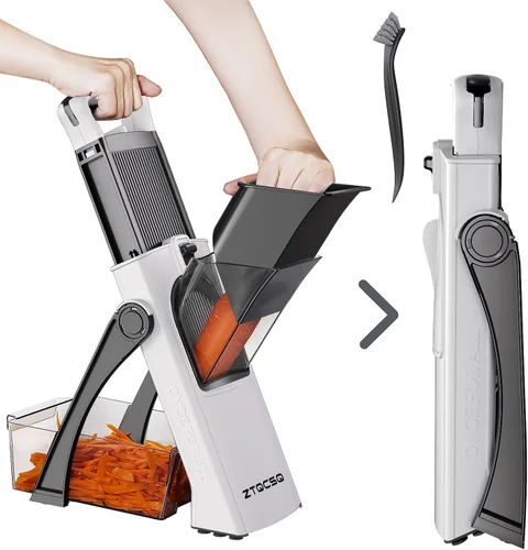 (Todo en 1) Versión mejorada Cortadora de mandolina para cocina y mandolina ajustable. Cuchilla desmontable, cortador de verduras de cocina, corte,