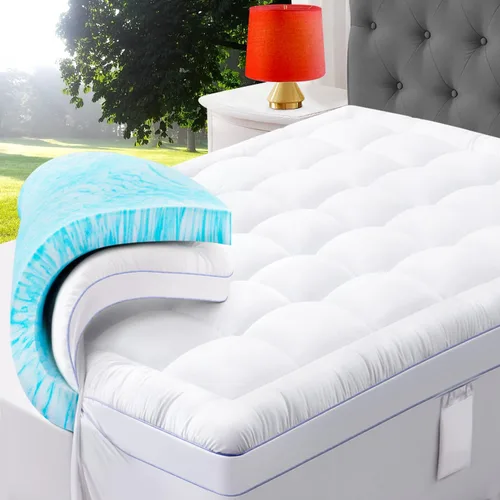 Vista 15 de ABENE Cubrecolchón de espuma viscoelástica de 3 pulgadas, doble capa, tamaño individual XL, para dormitorio universitario, con almohadilla de 2