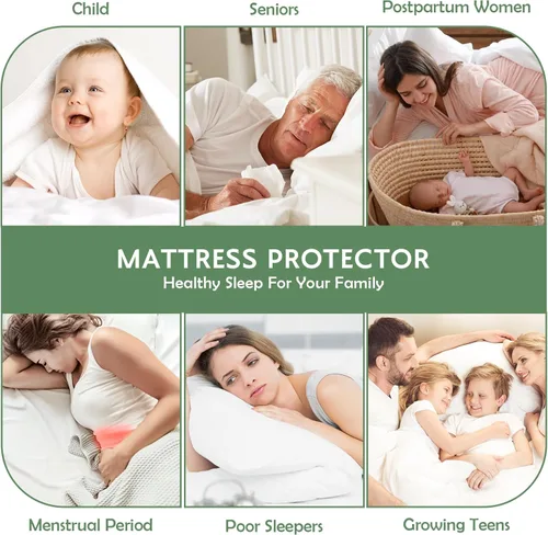 Vista 6 de Protector de colchón impermeable tamaño individual, funda de colchón transpirable de algodón, comodidad de 200 GSM, colchones cómodos ajustados