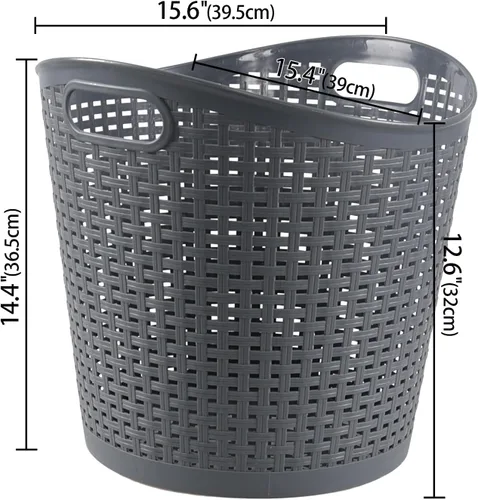 Vista 2 de Paquete de 6 cestas de plástico para ropa sucia de 30 L, cesta de almacenamiento de plástico grande, color gris