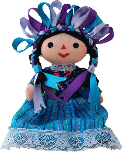 Alkimia Inc Muñeca de trapo tradicional mexicana hecha a mano - 7 pulgadas - Azul