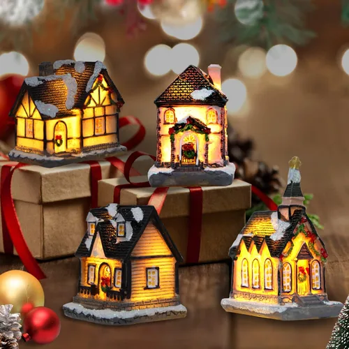 Vista 3 de Casa de Pueblo Navideño Coleccionable, Edificio de Decoración Navideña, Estatua de la cabaña del Pueblo navideño, Decoración del Hogar, Exhibición