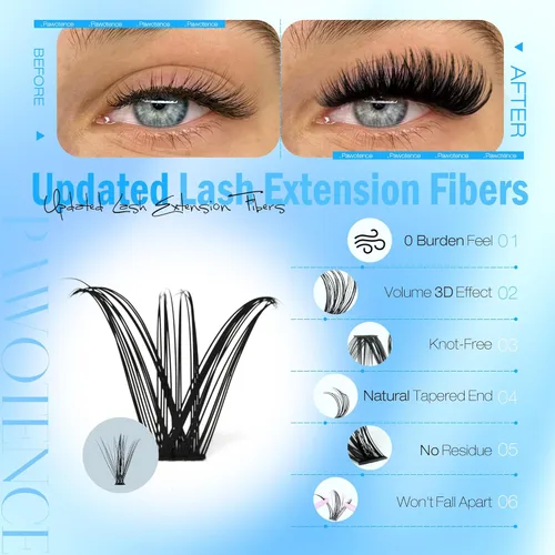 Vista 27 de Kit de extensión de pestañas Pawotence DIY 280 piezas, racimos de pestañas, kit de extensión de pestañas, 9-16mm, 30D, 40D, pestañas individuales