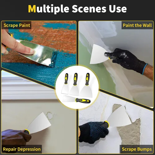 Vista 6 de Juego de 4 cuchillos de masilla (2, 3, 4, 5 pulgadas), raspador de pintura de acero inoxidable, herramienta de cuchillo para reparar paneles