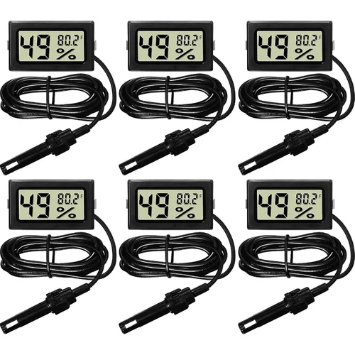 Vista 6 de Weewooday Mini medidores digitales de temperatura y humedad con sonda, pantalla LCD de visualización Fahrenheit, termómetro higrómetro