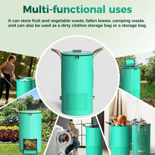 Vista 4 de Bolsa reutilizable para jardín y residuos de patio – 54.5 litros Bolso transpirable y engrosado reutilizable para césped, con 4 asas para fácil