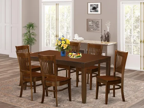 Vista 2 de East West Furniture LYVA7-ESP-W - Juego de mesa de comedor de 7 piezas que consta de una mesa de comedor rectangular con hojas de mariposa y 6
