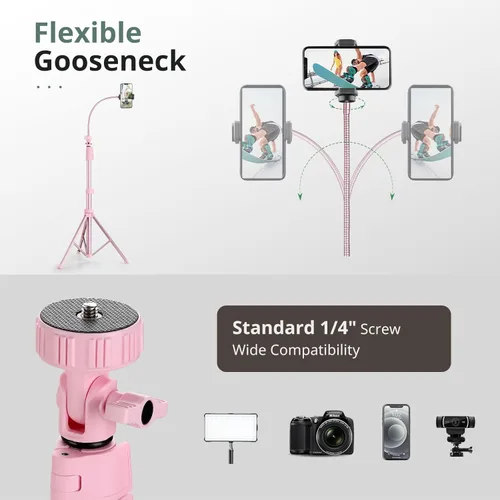 Vista 13 de SENSYNE Trípode de teléfono de 62 pulgadas y palo para selfie, soporte extensible para teléfono celular con control remoto inalámbrico y soporte