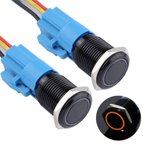 Vista 19 de 2 piezas de interruptor de botón de presión momentáneo de 16 mm 12V-24V LED de anillo 1NO 1NC impermeable (ON)-Apagado Cáscara de botón de metal