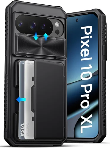 Vista 10 de ATATOO Funda para Google Pixel 10 Pro XL con tarjetero (almacena 3-5 tarjetas) [bloqueo RFID] y cubierta de lente deslizante, protección de grado