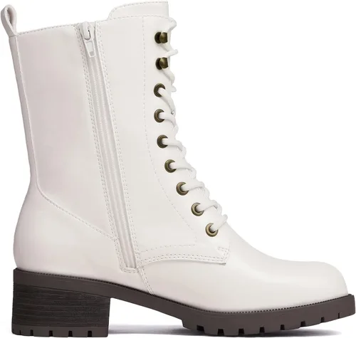 Vista 2 de DREAM PAIRS Botas de combate negras con cordones, botas militares de invierno para mujer