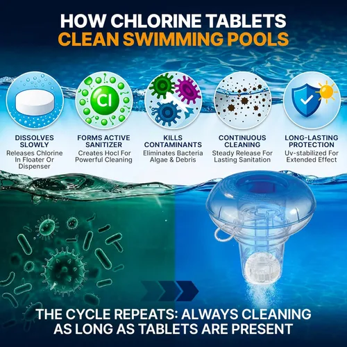 Vista 7 de Tabletas de cloro para piscina Pool Shark - Tabletas de cloro de 3 pulgadas - Tabletas de cloro activo al 90% de disolución lenta - Productos