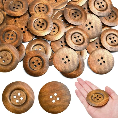 50 botones de madera grandes de 2.36 pulgadas, 4 agujeros, botón de costura redondo de tamaño grande, botones de madera natural de 2.36 pulgadas