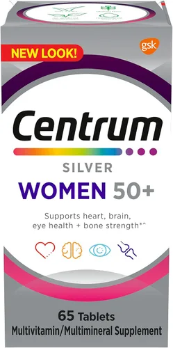 Centrum Silver - Multivitamínico para mujeres 50 Plus, suplemento multivitamínico/multimineral con vitamina D3, vitaminas B, ingredientes sin OMG,