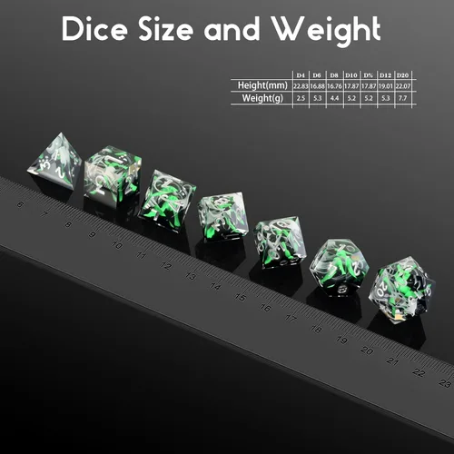 Vista 104 de DNDND Dados de Resina Ojo DND de Borde Afilado Dado de D&D con Estuche de Regalo para Juego de Dungeons and Dragons (Ojo de Dragón Verde)