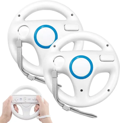 Volante para controlador Wii 2 ruedas de carreras blancas compatibles con Mario Kart rueda de control de juego GEEKLIN para Nintendo Wii Remote