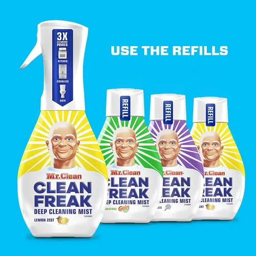 Vista 6 de Mr. Clean Freak - Paquete de spray de limpieza profunda para múltiples superficies, 1 iniciador + 1 recambio