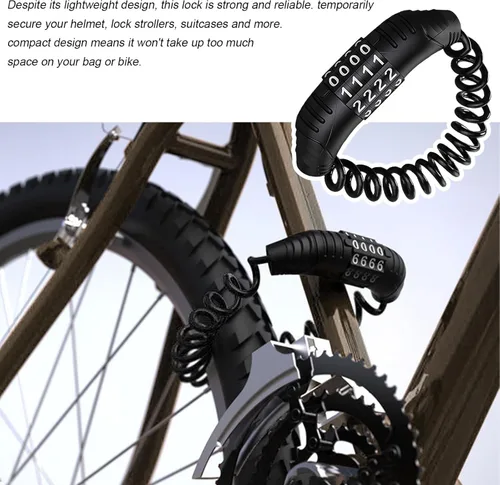 Vista 4 de Candado de cable para casco de motocicleta, cerradura retráctil antirrobo para casco con contraseña de combinación de 4 digitales, bloqueo de cable