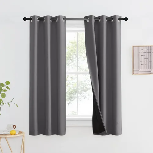 Vista 124 de NICETOWN Cortinas 100 % opacas con aislamiento térmico, panel de cortina deslizante de rendimiento que reduce el ruido con forro negro, bloqueo