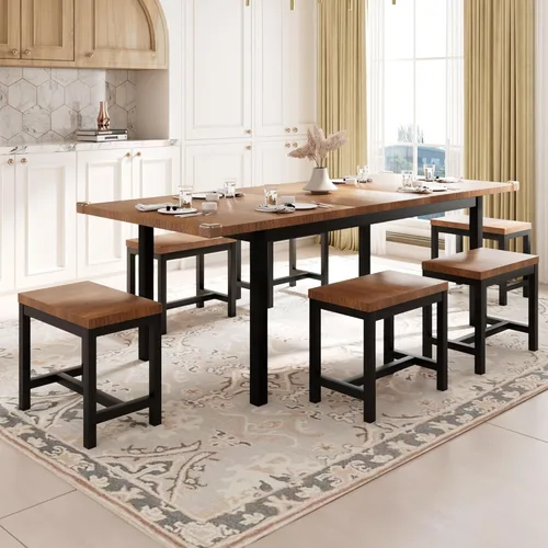 Vista 10 de Feonase - Juego de mesa de comedor de 7 piezas con 6 taburetes, mesa de cocina extensible de 63 pulgadas para 4-8 personas, juego de muebles