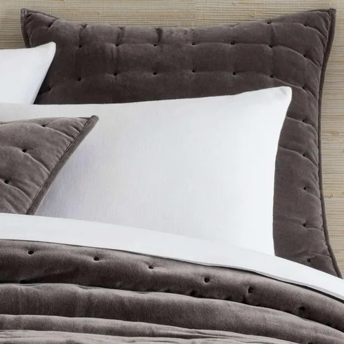Vista 5 de Pine Cone Hill Vienna Velvet Shale Quilt, tamaño matrimonial/queen, patrón sólido gris