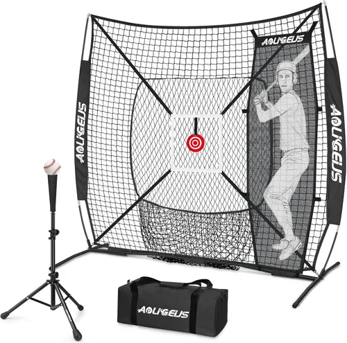 Vista 10 de Red de práctica de 6'X6' para béisbol y sóftbol, red de lanzamiento, red de bateo, con bate de práctica, bateador falso, objetivo de zona de strike