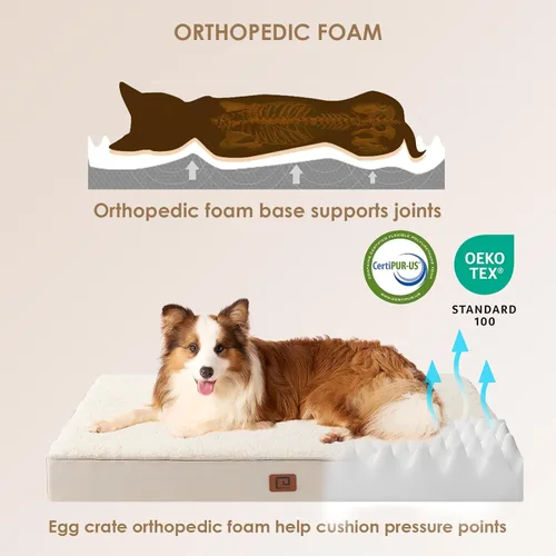 Vista 2 de EHEYCIGA Camas ortopédicas XL para perros extra grandes con funda extraíble lavable para jaula, camello, 41 x 27 pulgadas